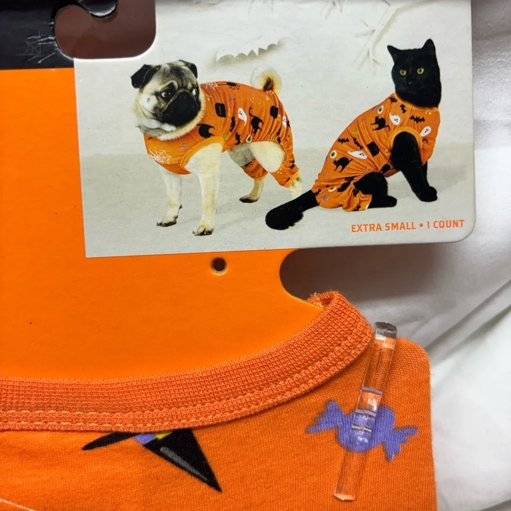 Hyde And Eek! Halloween Orange Pet Pajamas for dog or cat- XS up to 10lbs